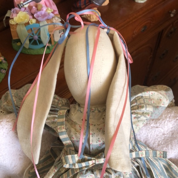 Vtg 80s Hand Made OOAK Bunny Rabbit Doll Fleece Dress Ears Cotton Apron 21” - Picture 6 of 7